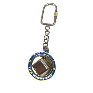 Chicago The Windy City Spinner Keychain Gold Tone Square